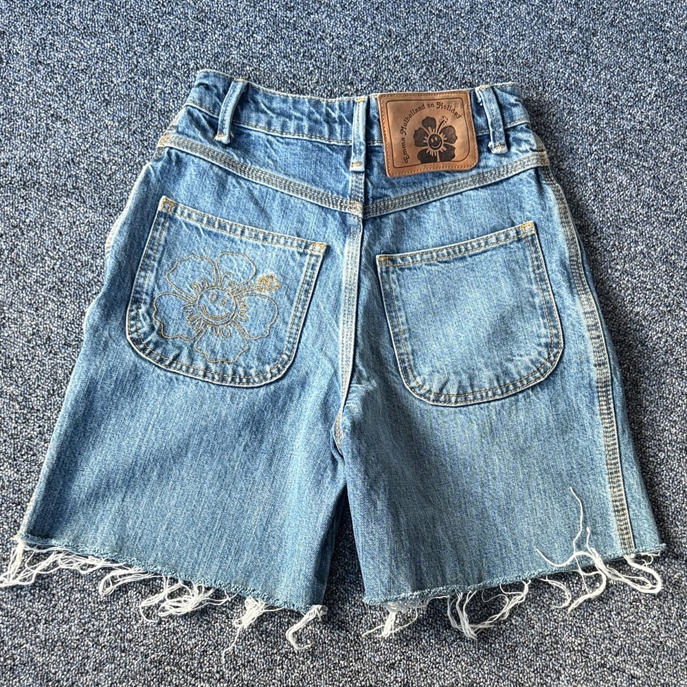 Emma Mulholland on Holiday Denim shorts